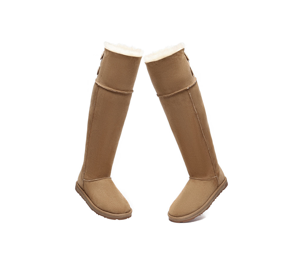 EVERAU UGG Boots Women Double Faced Sheepskin Wool Tall Button Over-Knee Jenner-UGG Boots-PEROZ Accessories
