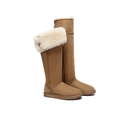 EVERAU UGG Boots Women Double Faced Sheepskin Wool Tall Button Over-Knee Jenner-UGG Boots-PEROZ Accessories