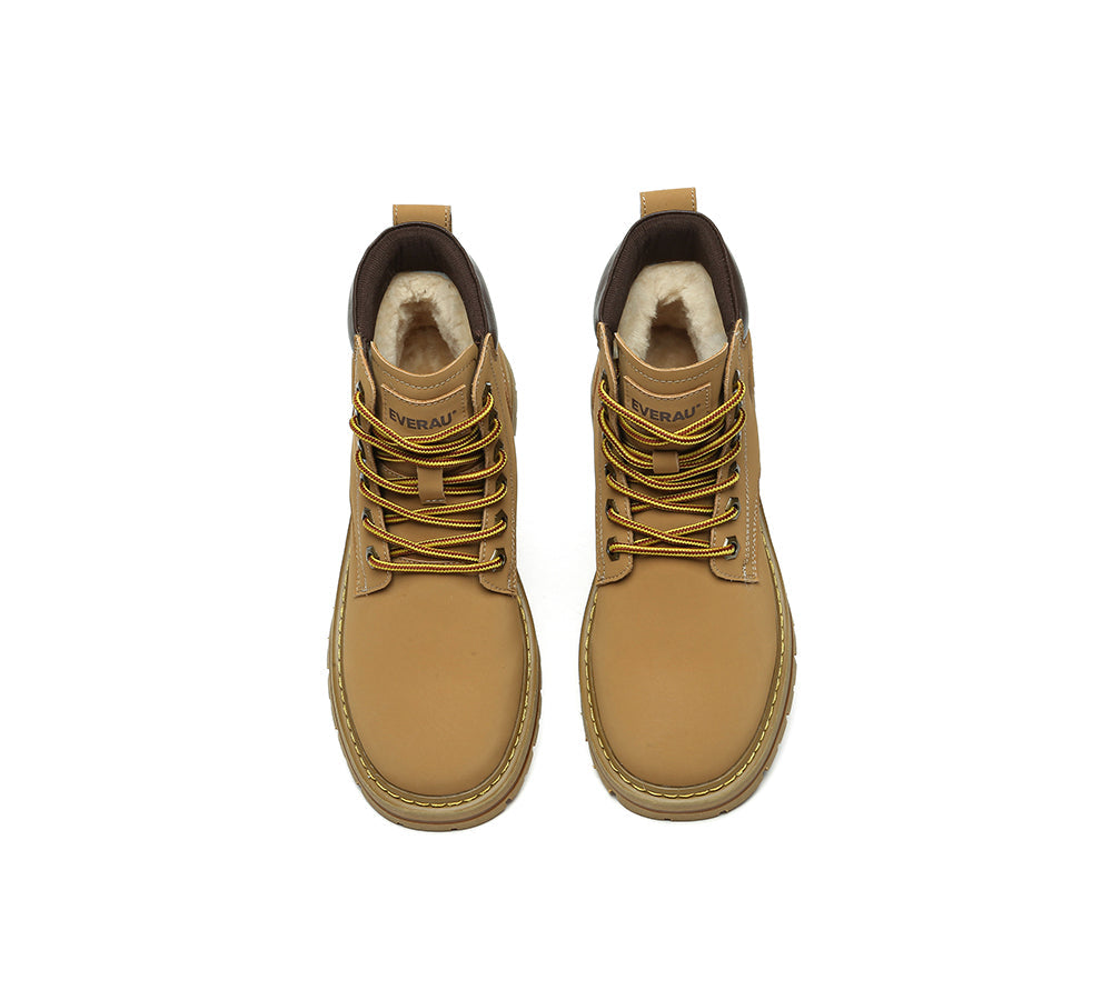 EVERAU® UGG Boots Women Leather Sheepskin Wool Lace Up Chunky Aubrey-PEROZ Accessories