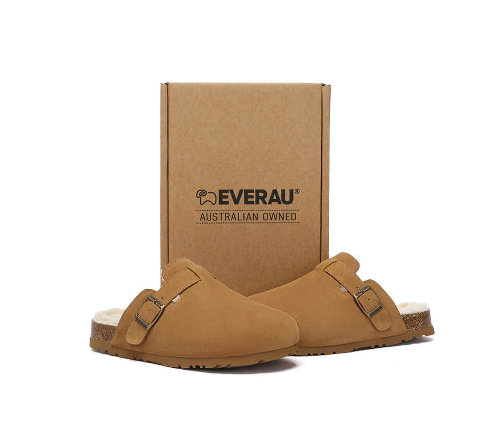 EVERAU UGG Slippers Sheepskin Wool Adjustable Strap Clog Hazco-UGG Slippers-PEROZ Accessories