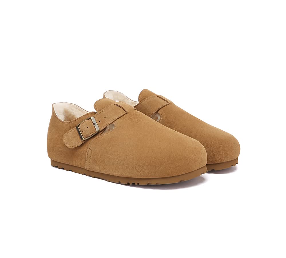 EVERAU UGG Slippers Sheepskin Wool Adjustable Strap Clog Hazora-UGG Slippers-PEROZ Accessories