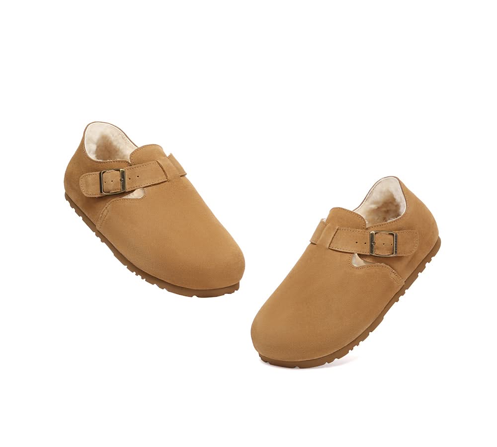 EVERAU UGG Slippers Sheepskin Wool Adjustable Strap Clog Hazora-UGG Slippers-PEROZ Accessories