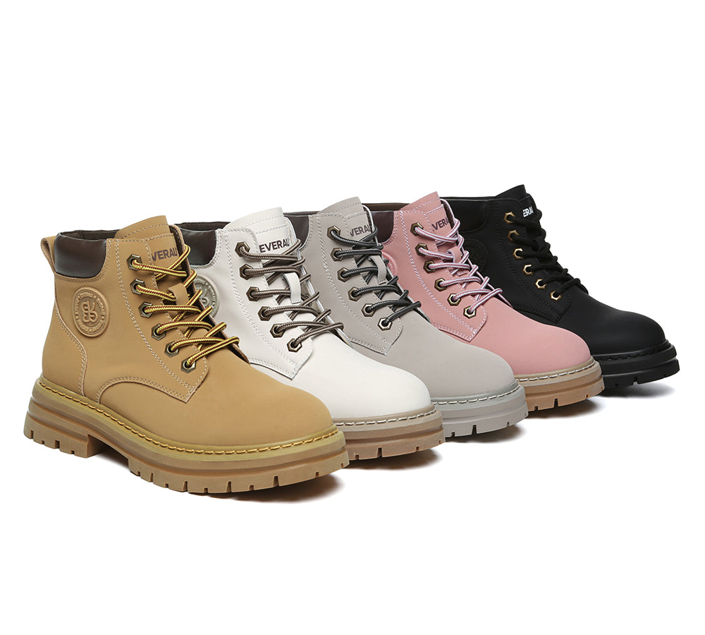 EVERAU® Women Leather Lace Up Chunky Boots Stephanie-PEROZ Accessories