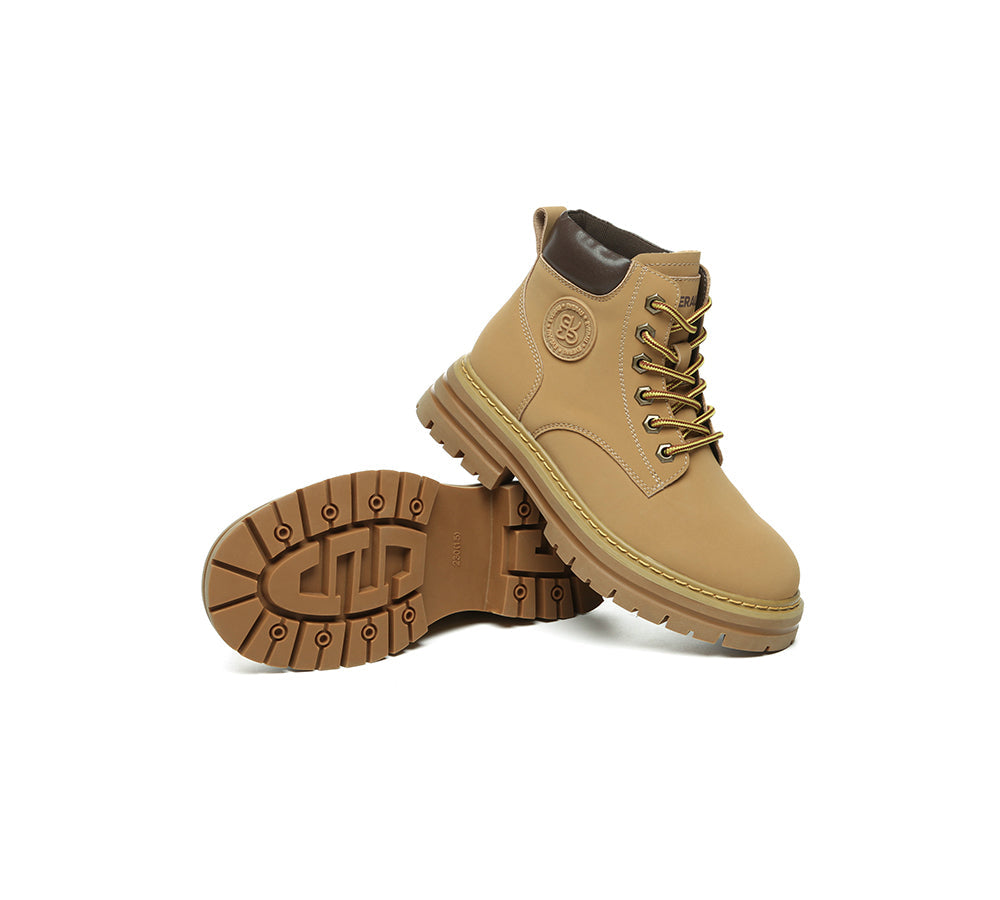 EVERAU® Women Leather Lace Up Chunky Boots Stephanie-PEROZ Accessories