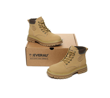 EVERAU® Women Leather Lace Up Chunky Boots Stephanie-PEROZ Accessories