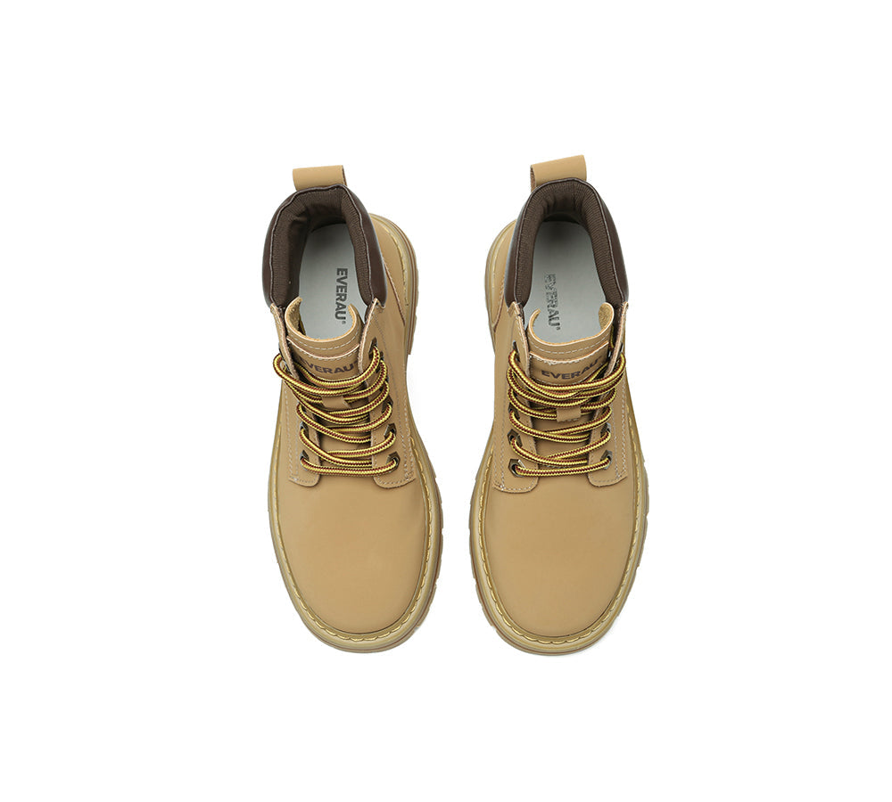 EVERAU® Women Leather Lace Up Chunky Boots Stephanie-PEROZ Accessories