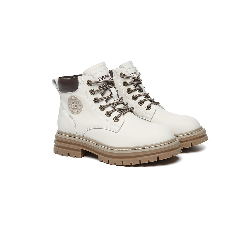 EVERAU® Women Leather Lace Up Chunky Boots Stephanie-PEROZ Accessories