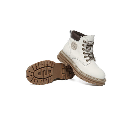 EVERAU® Women Leather Lace Up Chunky Boots Stephanie-PEROZ Accessories