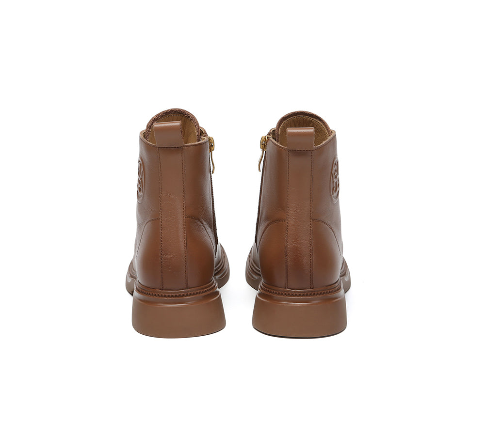 EVERAU Women Leather Lace Up Zipper Ankle Boots Gabriela-Leather Boots-PEROZ Accessories