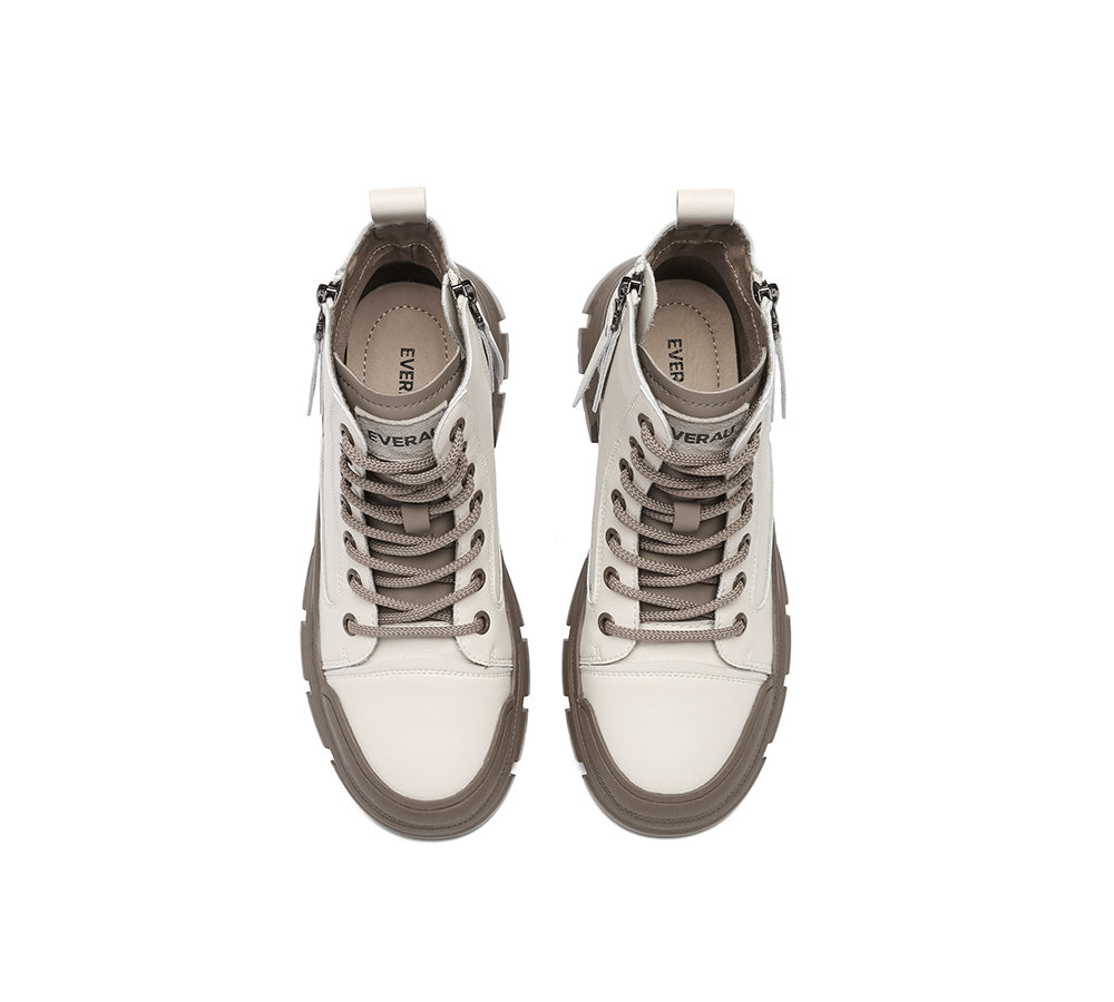 EVERAU® Women Leather Lace Up Zipper Chunky Boots Lorrin-PEROZ Accessories