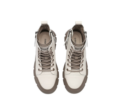 EVERAU® Women Leather Lace Up Zipper Chunky Boots Lorrin-PEROZ Accessories