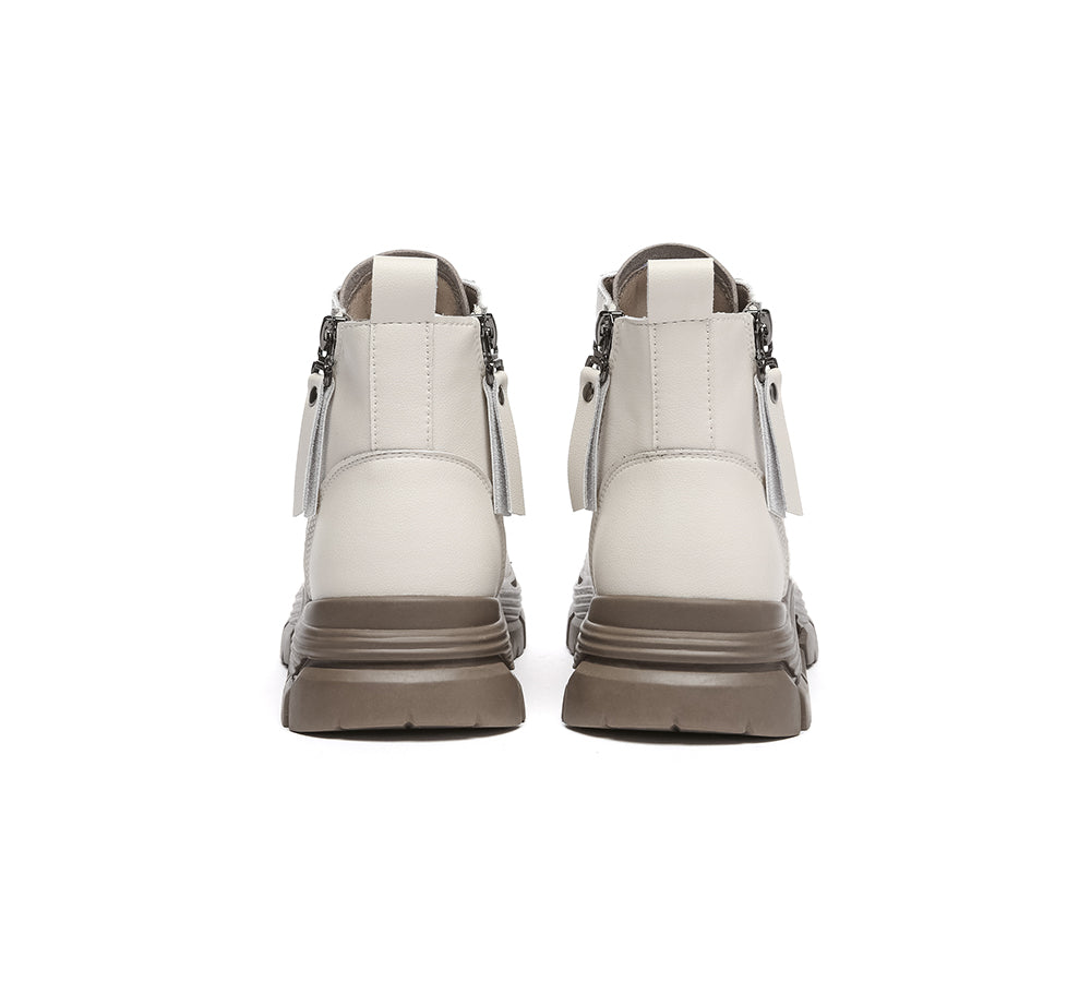 EVERAU® Women Leather Lace Up Zipper Chunky Boots Lorrin-PEROZ Accessories