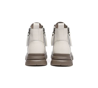 EVERAU® Women Leather Lace Up Zipper Chunky Boots Lorrin-PEROZ Accessories