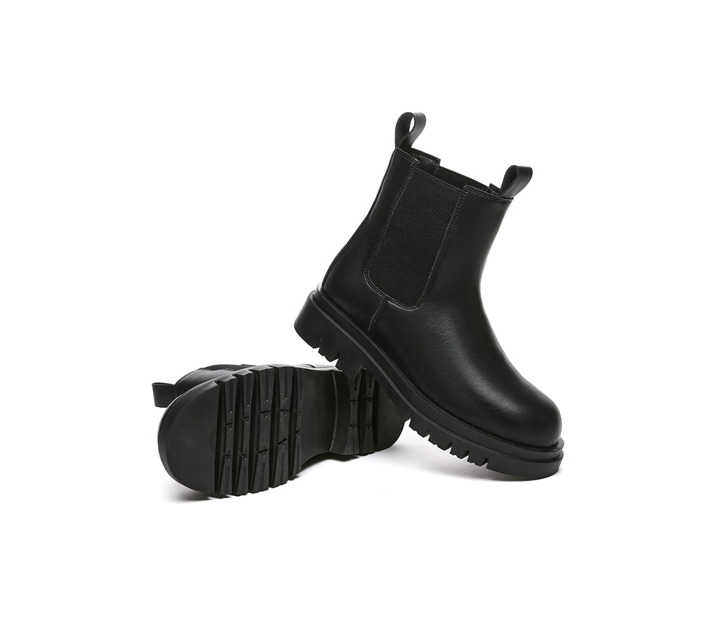 EVERAU® Women Leather Sheepskin Wool Black Chunky Boots Vaneta-PEROZ Accessories