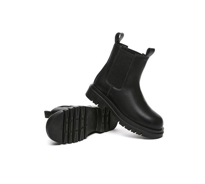 EVERAU® Women Leather Sheepskin Wool Black Chunky Boots Vaneta-PEROZ Accessories