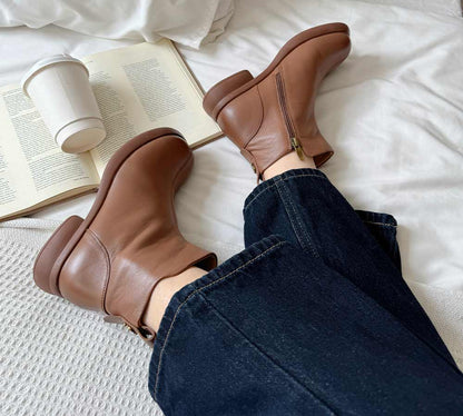 EVERAU Women Leather Zipper Ankle Boots Chapple-Leather Boots-PEROZ Accessories