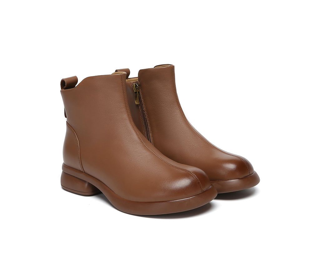 EVERAU Women Leather Zipper Ankle Boots Chapple-Leather Boots-PEROZ Accessories