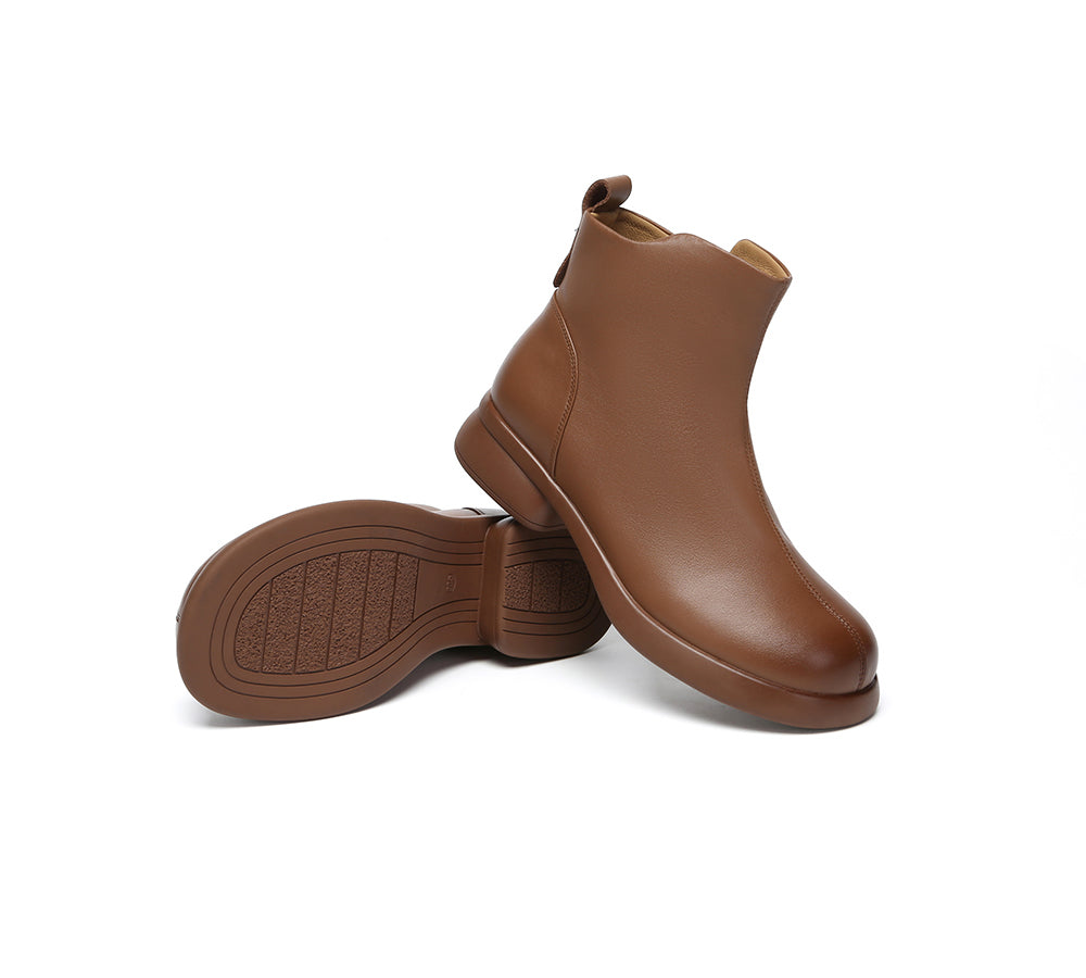 EVERAU Women Leather Zipper Ankle Boots Chapple-Leather Boots-PEROZ Accessories