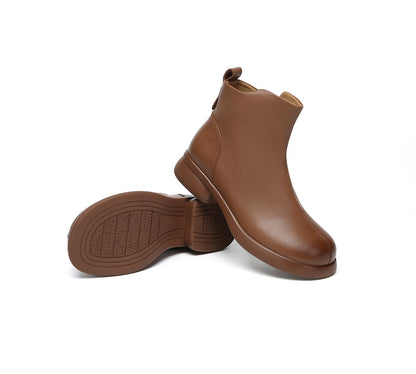 EVERAU Women Leather Zipper Ankle Boots Chapple-Leather Boots-PEROZ Accessories