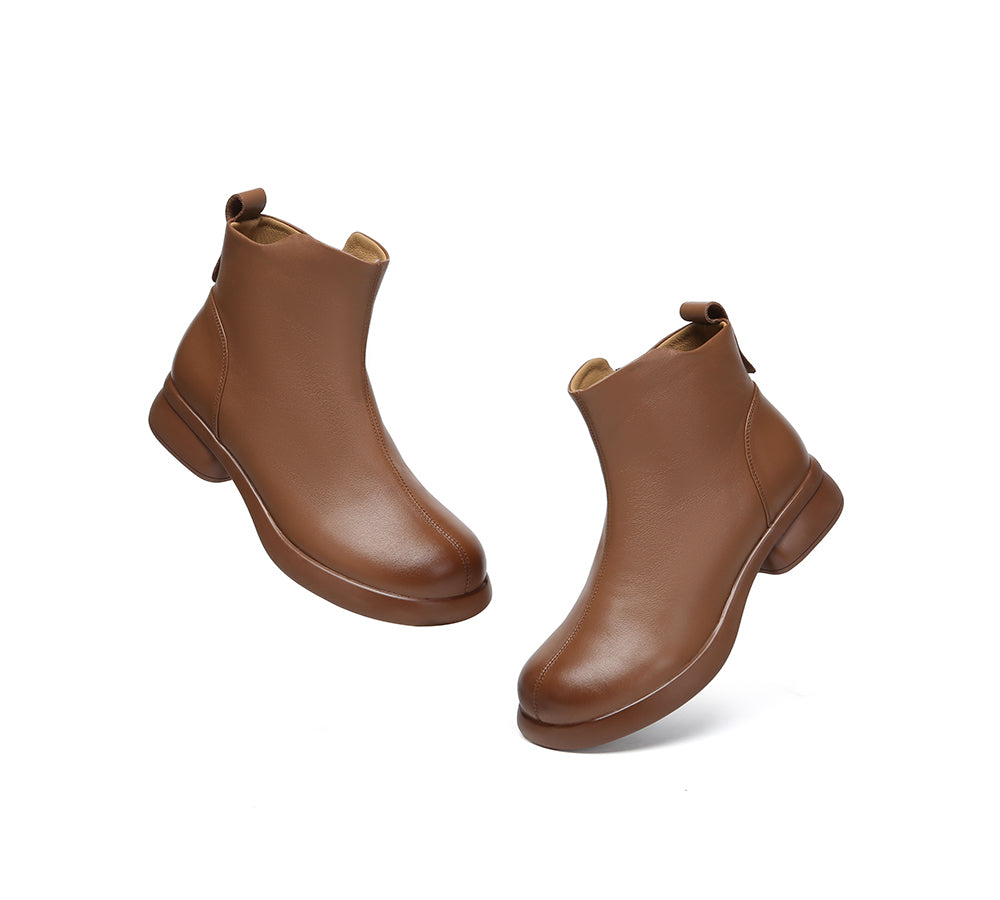 EVERAU Women Leather Zipper Ankle Boots Chapple-Leather Boots-PEROZ Accessories