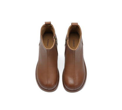 EVERAU Women Leather Zipper Ankle Boots Chapple-Leather Boots-PEROZ Accessories