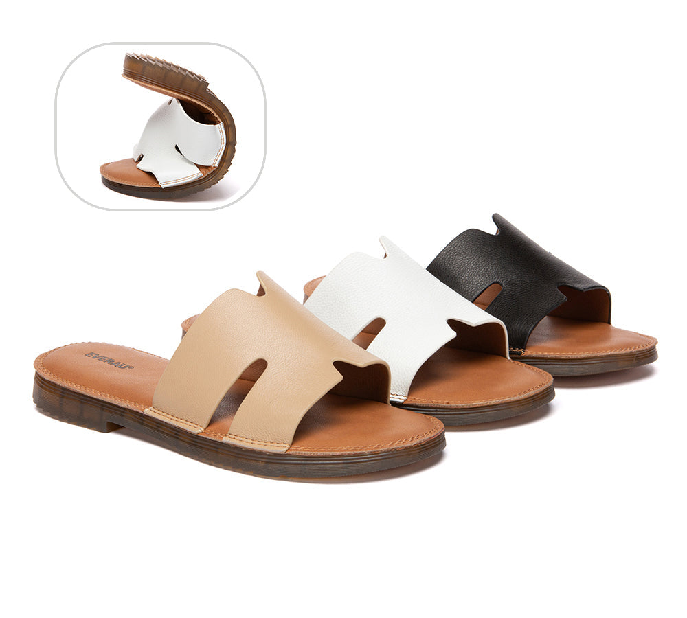 EVERAU Women Slides Leather Ultra Soft Woven Flat Clovey-Slides-PEROZ Accessories
