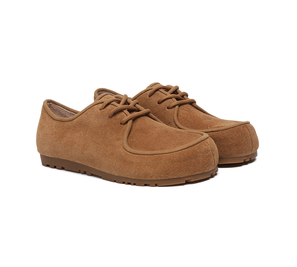 EVERAU Women Suede Leather Lace Up Casual Wallabee Brandon-Flats-PEROZ Accessories