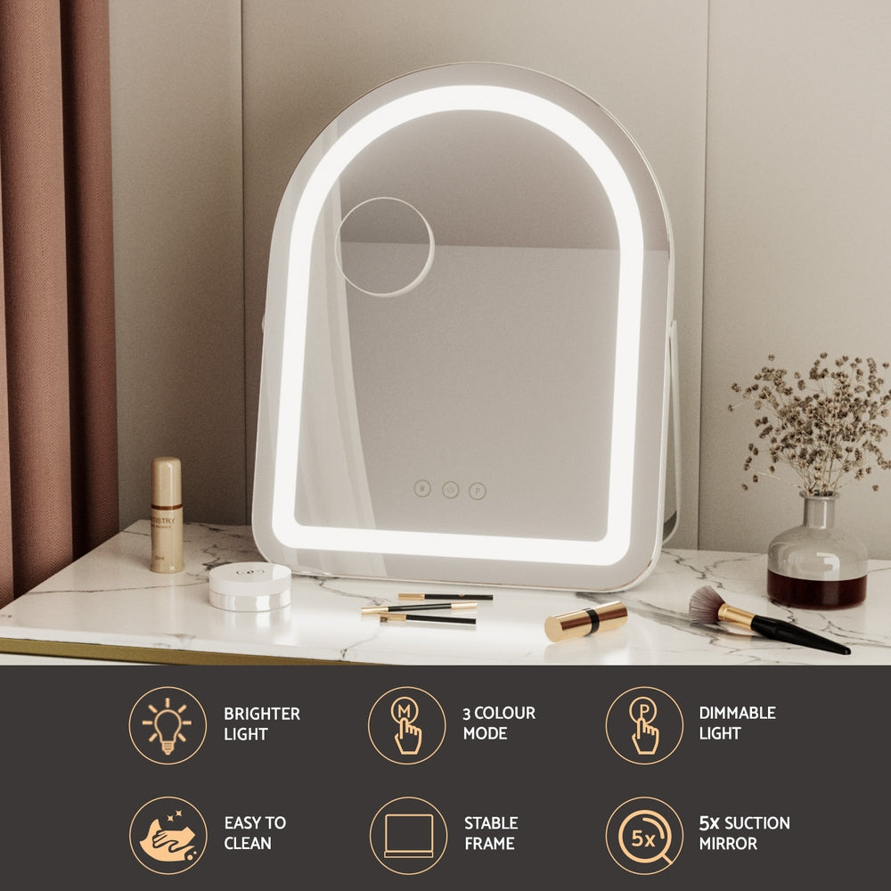 Embellir Makeup Mirror 35x45cm Dressing Vanity LED Stripe Light with 5x Magnification Rotation White Arch-Health &amp; Beauty > Makeup > Makeup Mirrors-PEROZ Accessories