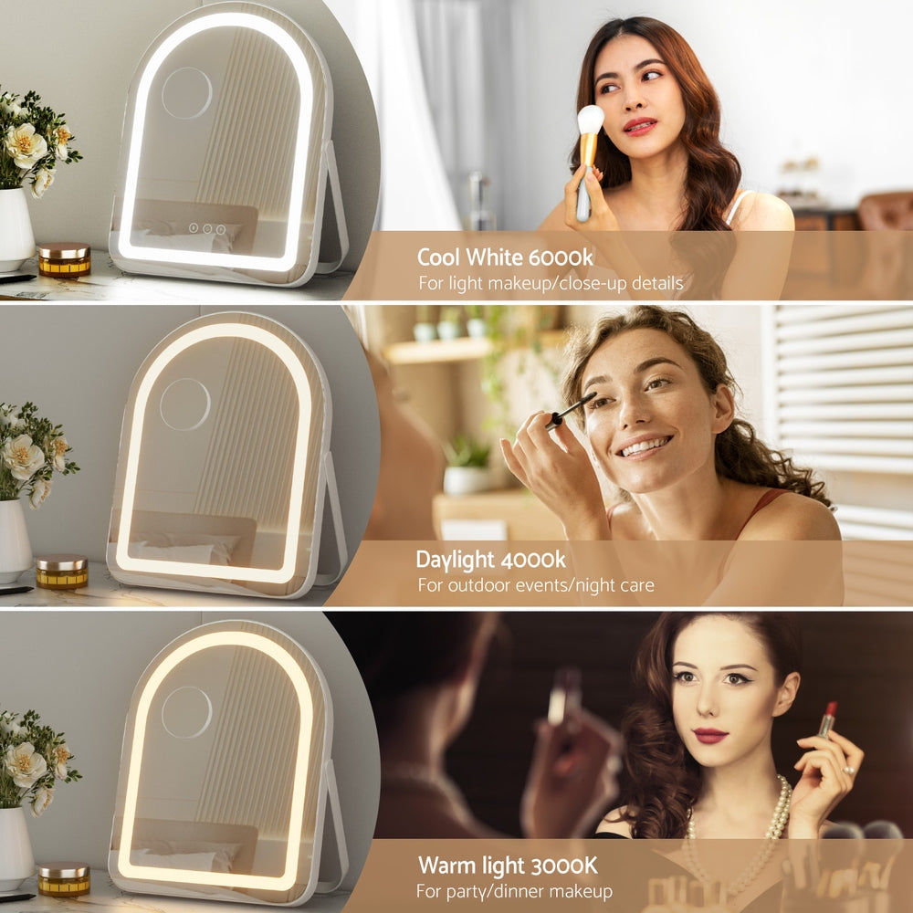 Embellir Makeup Mirror 35x45cm Dressing Vanity LED Stripe Light with 5x Magnification Rotation White Arch-Health &amp; Beauty > Makeup > Makeup Mirrors-PEROZ Accessories