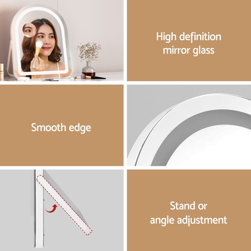 Embellir Makeup Mirror 35x45cm Dressing Vanity LED Stripe Light with 5x Magnification Rotation White Arch-Health &amp; Beauty > Makeup > Makeup Mirrors-PEROZ Accessories