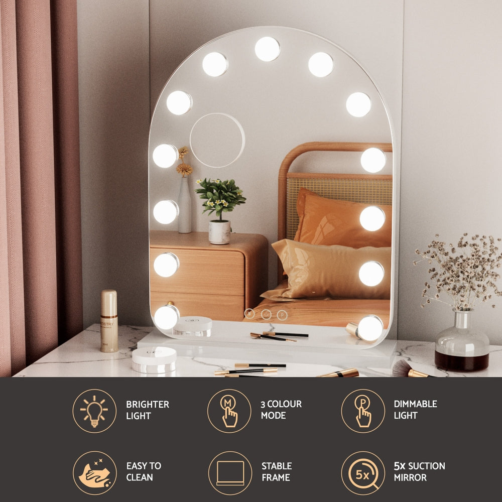 Embellir Makeup Mirror 40x50cm Dressing Vanity LED Bulb Light with 5x Magnification White Arch-Health &amp; Beauty > Makeup > Makeup Mirrors-PEROZ Accessories