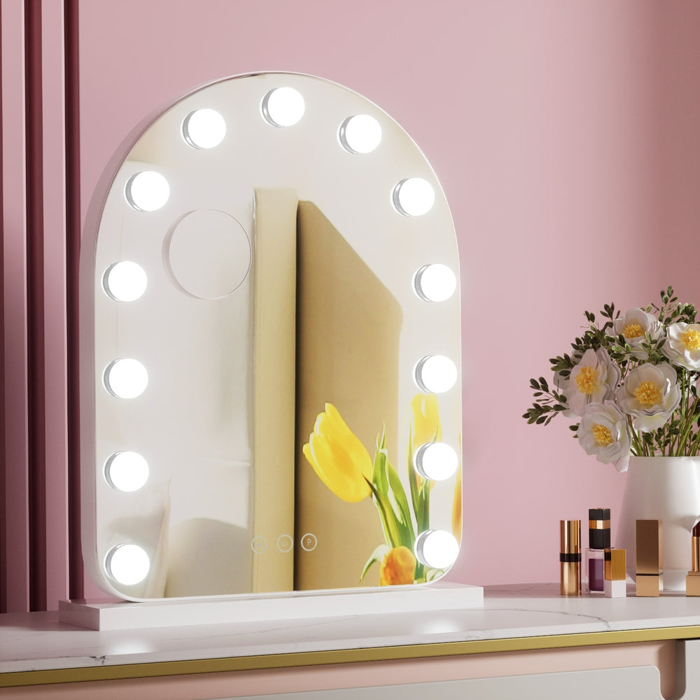 Embellir Makeup Mirror 40x50cm Dressing Vanity LED Bulb Light with 5x Magnification White Arch-Health &amp; Beauty > Makeup > Makeup Mirrors-PEROZ Accessories