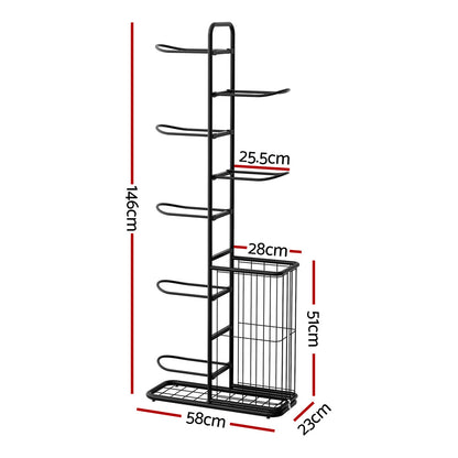 Everfit Ball Storage Rack Sports Equipment Organizer 7-Tier with Basket for Garage Gym Black-Tools > Tools Storage > Wall Storage Racks-PEROZ Accessories