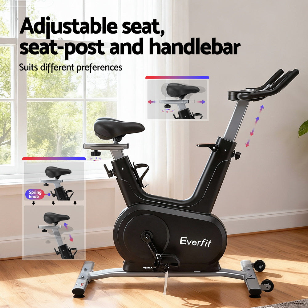 Everfit Exercise Bike Spin Bike Electromagnetic Smart Home Fitness 24-Level Resistance 120kg Bluetooth-Sports &amp; Fitness > Exercise, Gym &amp; Fitness > Exercise Bikes-PEROZ Accessories