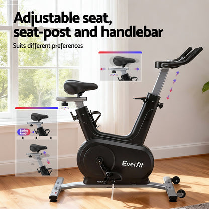 Everfit Exercise Bike Spin Bike Electromagnetic Smart Home Fitness 24-Level Resistance 120kg Bluetooth-Sports &amp; Fitness > Exercise, Gym &amp; Fitness > Exercise Bikes-PEROZ Accessories