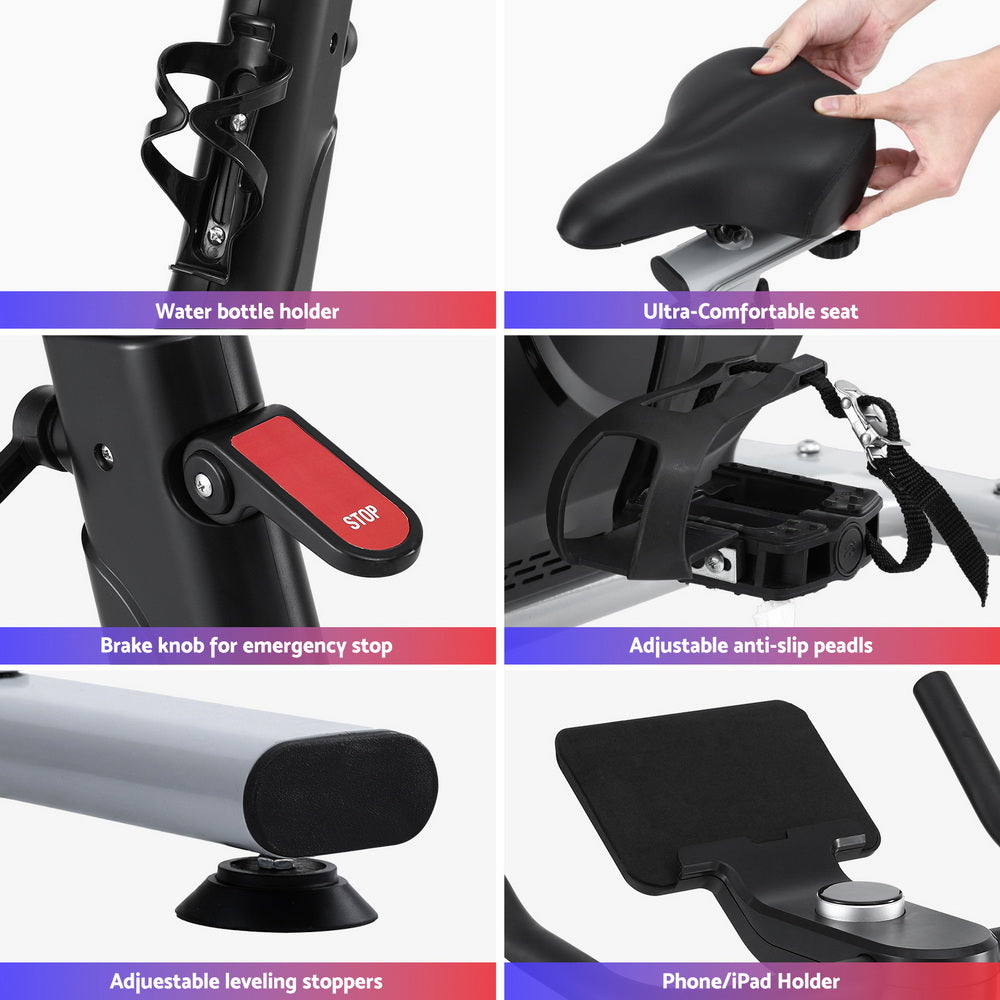 Everfit Exercise Bike Spin Bike Electromagnetic Smart Home Fitness 24-Level Resistance 120kg Bluetooth-Sports &amp; Fitness > Exercise, Gym &amp; Fitness > Exercise Bikes-PEROZ Accessories