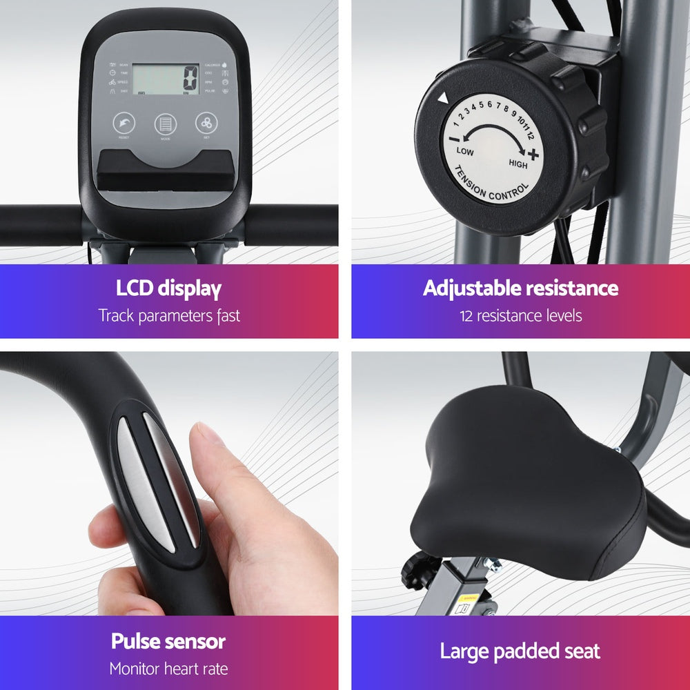 Everfit Folding Exercise Bike Magnetic X-Bike Aerobic Trainer Indoor Cycling-Sports &amp; Fitness > Exercise, Gym &amp; Fitness > Exercise Bikes-PEROZ Accessories