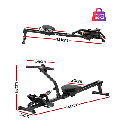 Everfit Hydraulic Rowing Machine Rower 12 Levels Resistance Exercise Fitness Gym Cardio-Sports &amp; Fitness > Exercise, Gym &amp; Fitness > Gym Equipment &amp; Accessories-PEROZ Accessories
