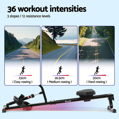 Everfit Hydraulic Rowing Machine Rower 12 Levels Resistance Exercise Fitness Gym Cardio-Sports &amp; Fitness > Exercise, Gym &amp; Fitness > Gym Equipment &amp; Accessories-PEROZ Accessories