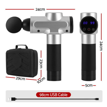 Everfit Massage Gun 30 Speed 6 Heads Vibration Muscle Massager Chargeable Silver-Health &amp; Beauty > Massage &amp; Relaxation > Massagers-PEROZ Accessories