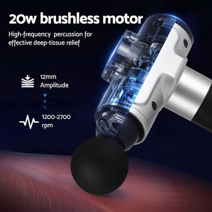 Everfit Massage Gun 30 Speed 6 Heads Vibration Muscle Massager Chargeable Silver-Health &amp; Beauty > Massage &amp; Relaxation > Massagers-PEROZ Accessories