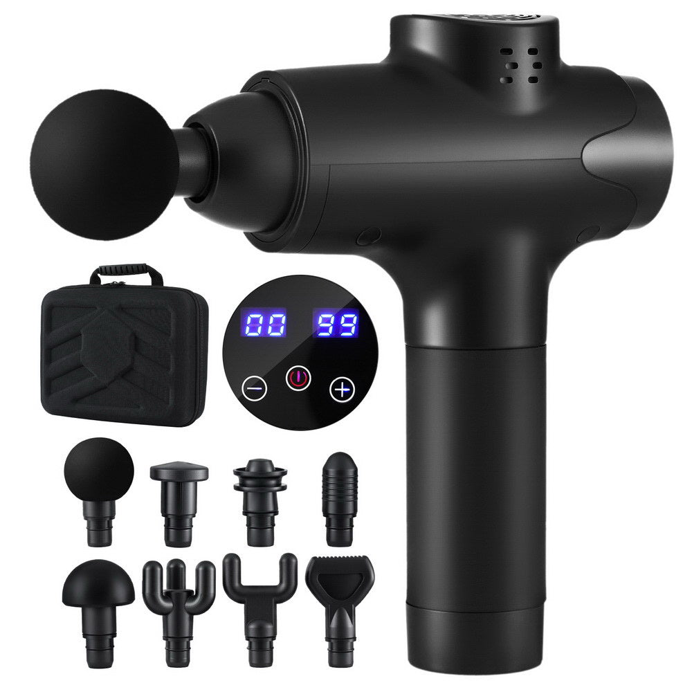 Everfit Massage Gun 30 Speed 8 Heads Vibration Muscle Massager Chargeable Black-Health &amp; Beauty > Massage &amp; Relaxation > Massagers-PEROZ Accessories