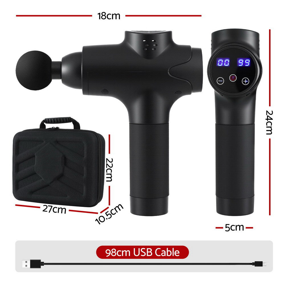 Everfit Massage Gun 30 Speed 8 Heads Vibration Muscle Massager Chargeable Black-Health &amp; Beauty > Massage &amp; Relaxation > Massagers-PEROZ Accessories