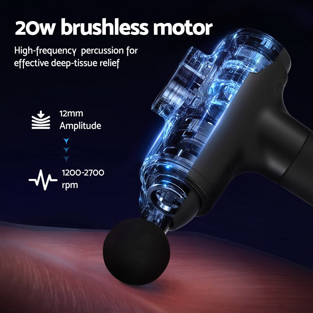 Everfit Massage Gun 30 Speed 8 Heads Vibration Muscle Massager Chargeable Black-Health &amp; Beauty > Massage &amp; Relaxation > Massagers-PEROZ Accessories