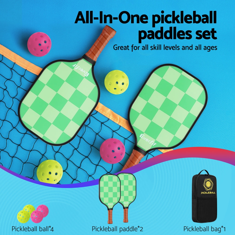Everfit Pickleball Paddle Set Fiberglass with Balls Bag Tournament Kit 2PCS Pickle Balls Rackets-Baby &amp; Kids > Baby &amp; Kid&