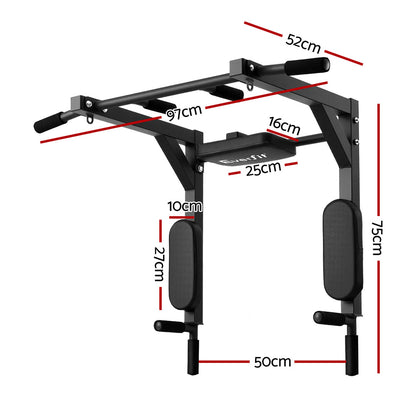 Everfit Pull Up Bar Dip Station Multi Gym 150kg Home Power Station Black Red-Sports &amp; Fitness > Exercise, Gym &amp; Fitness > Gymnastics-PEROZ Accessories