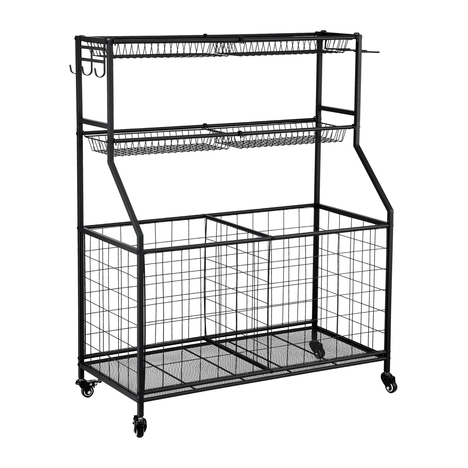 Everfit Sports Equipment Organizer Storage with Wheels Multi-Sport Garage Gym Black-Tools > Tools Storage > Wall Storage Racks-PEROZ Accessories