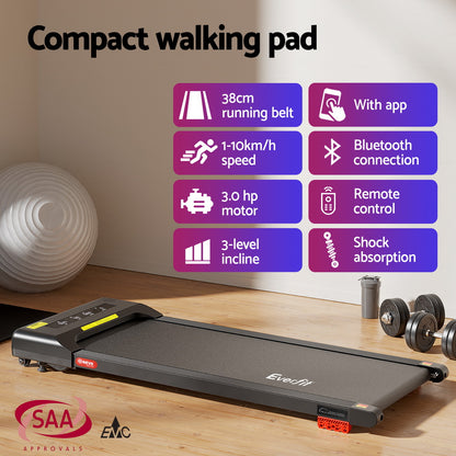 Everfit Treadmill Electric Walking Pad Incline Under Desk Home Gym 380mm Black-Sports &amp; Fitness > Exercise, Gym &amp; Fitness > Treadmills-PEROZ Accessories