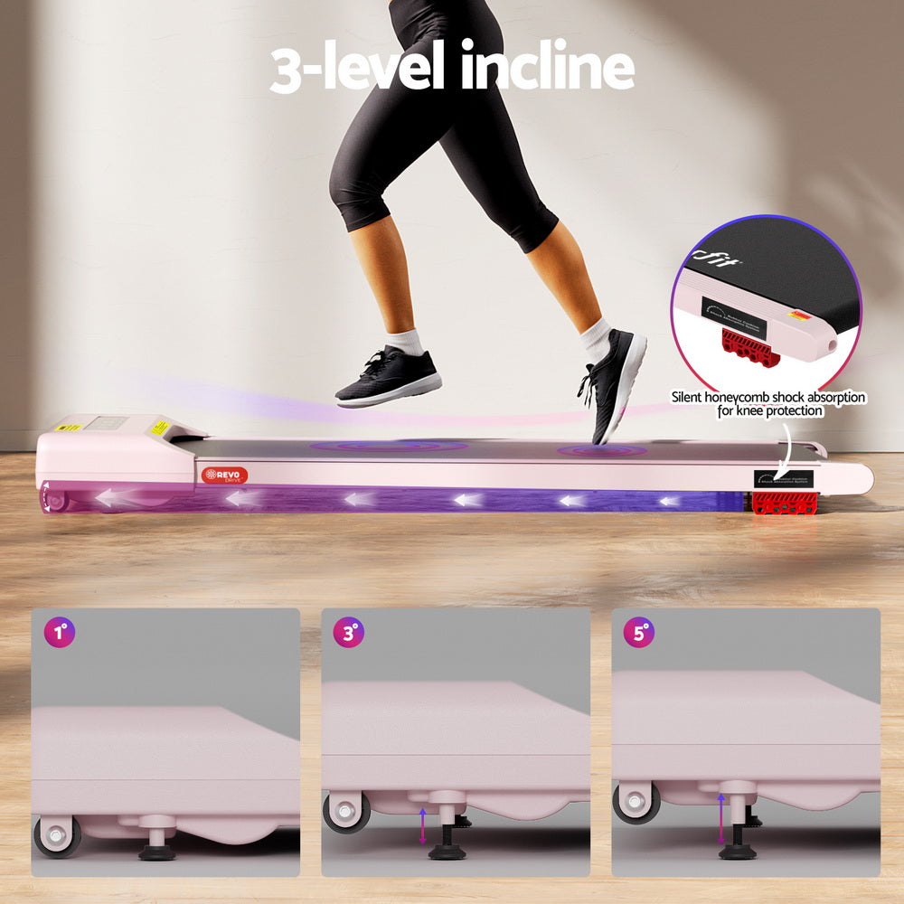 Everfit Treadmill Electric Walking Pad Incline Under Desk Home Gym 380mm Pink-Sports &amp; Fitness > Exercise, Gym &amp; Fitness > Treadmills-PEROZ Accessories