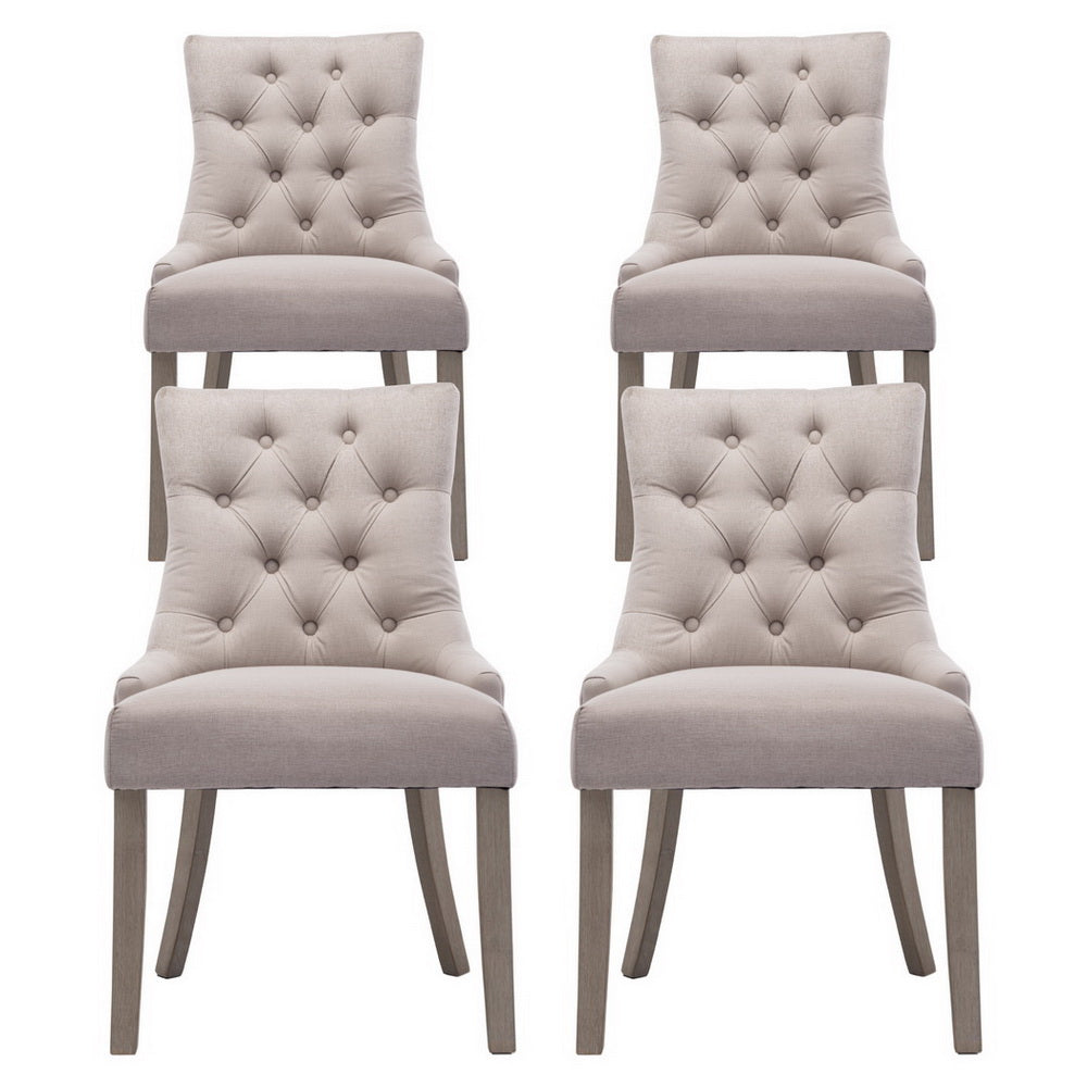 Artiss Dining Chairs Set of 4 Linen French Provincial Beige-Furniture &gt; Dining &gt; Kitchen &amp; Dining Chairs-PEROZ Accessories